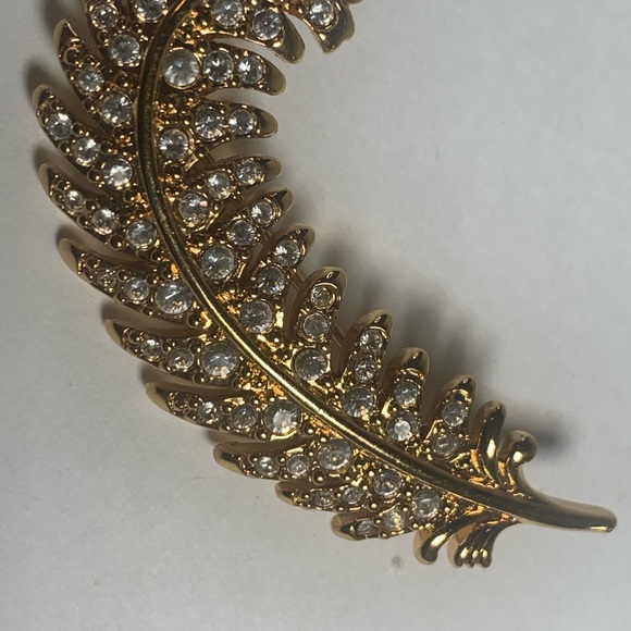 Swarovski Feather Brooch Pin Pave Crystals - Picture 6 of 6